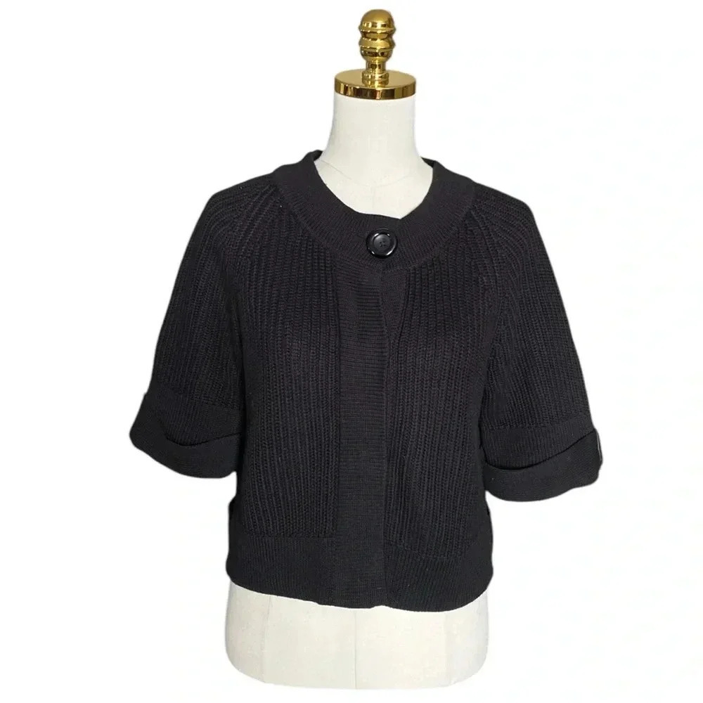 KENNETH COLE | Women’s Black Knit Cropped Button Down Sweater Jacket Size M